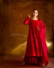 Ravishing Tamannaah Bhatia in a Red Anarkali Set at Odela 2 Promotions Photos 07
