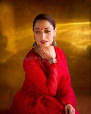 Ravishing Tamannaah Bhatia in a Red Anarkali Set at Odela 2 Promotions Photos 08