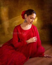Ravishing Tamannaah Bhatia in a Red Anarkali Set at Odela 2 Promotions Photos 09