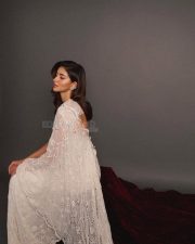 Regal Beauty Ananya Panday in a Manish Malhotra White Lace Saree and Corset Blouse with a Lace Cape Pictures 04