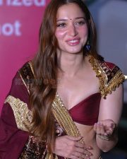 Regal Tamannaah Bhatia Cleavage in a Maroon Gold Embroidered Bralette Choli and Lehenga Photos 03