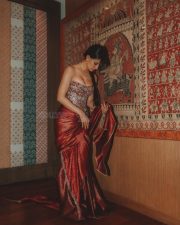 Resplendent Actress Disha Patani in a Red Brocade Corset And Silk Skirt Photos 02