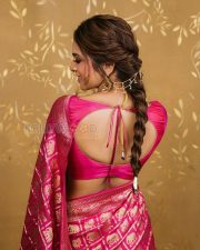 Resplendent Actress Malavika Mohanan in a Pink Elephant Zari Banarasi Saree Photos 04 Resplendent Actress Malavika Mohanan in a Pink Elephant Zari Banarasi Saree Photos 04