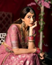 Resplendent Actress Regina Cassandra in a Pink Embroidered Silk Saree Photos 02