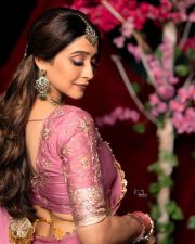Resplendent Actress Regina Cassandra in a Pink Embroidered Silk Saree Photos 07
