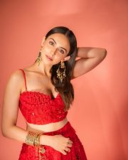 Rocking Beauty Rakul Preet Singh in a Red Crop Top and Skirt Photos 01