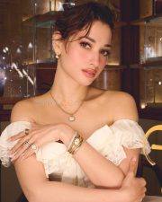 Romantic Tamannaah Bhatia in a Cream Off Shoulder Dress Pictures 01