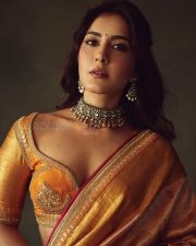 Rowdy and Co Heroine Raashi Khanna in a Gold Kanchipuram Tissue Saree with a Mustard Orange Silk Blouse Pictures 05
