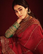 Royal Beauty Janhvi Kapoor in a Red Hand Embroidered Saree with Green Blouse Pictures 04 Royal Beauty Janhvi Kapoor in a Red Hand Embroidered Saree with Green Blouse Pictures 04