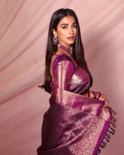 Royal Beauty Pooja Hegde in a Deep Purple Kanjivaram Saree Photos 05