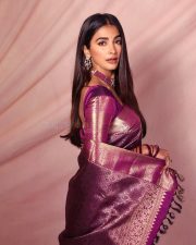 Royal Beauty Pooja Hegde in a Deep Purple Kanjivaram Saree Photos 05
