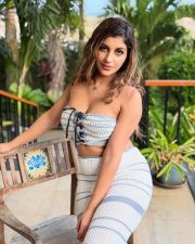 Sakalakala Valli Yashika Aannand in a Beach Striped Crochet Bandeau Style Tie Up Crop Top with a Crochet Maxi Skirt Photos 02 Sakalakala Valli Yashika Aannand in a Beach Striped Crochet Bandeau Style Tie Up Crop Top with a Crochet Maxi Skirt Photos 02