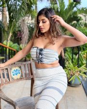 Sakalakala Valli Yashika Aannand in a Beach Striped Crochet Bandeau Style Tie Up Crop Top with a Crochet Maxi Skirt Photos 03