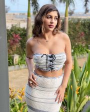 Sakalakala Valli Yashika Aannand in a Beach Striped Crochet Bandeau Style Tie Up Crop Top with a Crochet Maxi Skirt Photos 07 Sakalakala Valli Yashika Aannand in a Beach Striped Crochet Bandeau Style Tie Up Crop Top with a Crochet Maxi Skirt Photos 07