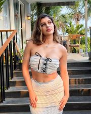 Sakalakala Valli Yashika Aannand in a Beach Striped Crochet Bandeau Style Tie Up Crop Top with a Crochet Maxi Skirt Photos 09 Sakalakala Valli Yashika Aannand in a Beach Striped Crochet Bandeau Style Tie Up Crop Top with a Crochet Maxi Skirt Photos 09