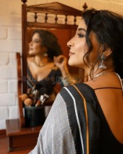 Sakshi Agarwal in a Black and Grey Saree Photoshoot Pictures 03