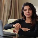 Samantha Black Dress Laptop Photoshoot Pictures
