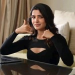 Samantha Black Dress Laptop Photoshoot Pictures