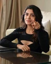 Samantha Black Dress Laptop Photoshoot Pictures