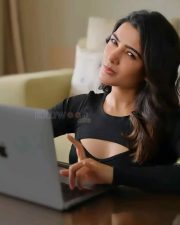 Samantha Black Dress Laptop Photoshoot Pictures
