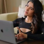 Samantha Black Dress Laptop Photoshoot Pictures