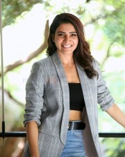 Samantha Ruth Prabhu in a Black Tube Top Grey Blazer Jacket and Denim Jeans Photos 02