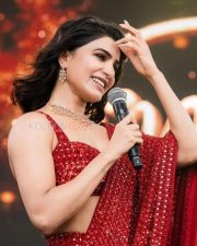 Samantha Ruth Prabhu in a Red Sequin Embroidered Saree and Blouse Photos 02