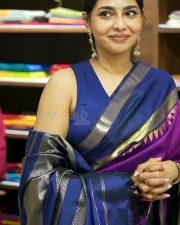 Sambarala Yeti Gattu Actress Aishwarya Lekshmi in a Blue Silk Saree Pictures 01