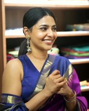 Sambarala Yeti Gattu Actress Aishwarya Lekshmi in a Blue Silk Saree Pictures 02