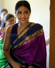 Sambarala Yeti Gattu Actress Aishwarya Lekshmi in a Blue Silk Saree Pictures 03