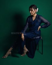 Satyabhama Actress Kajal Aggarwal in a Blue Ethnic Kurta Suit Pictures 05