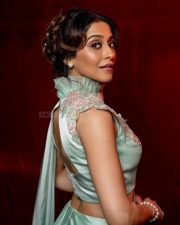 Section 108 Actress Regena Cassandrra in a Pastel Sea Green Draped Saree with a Matching Sleeveless High Neck Blouse Photos 02