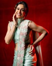 Section 108 Actress Regena Cassandrra in a Pastel Sea Green Draped Saree with a Matching Sleeveless High Neck Blouse Photos 03