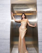 Seductive Janhvi Kapoor in a Gilded Goddess Strapless with Corseted Bodice and Mermaid Silhouette Gown Pictures 04