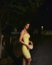 Sensuous Actress Disha Patani in a Yellow Strapless Bandage Mini Dress Pictures 08