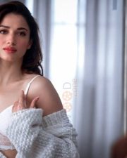 Serene Actress Tamannaah in a white lace bralette knit cardigan cream trousers Photos 01 Serene Actress Tamannaah in a white lace bralette knit cardigan cream trousers Photos 01