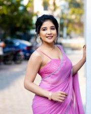 Sexy Actress Sakshi Agarwal in Violet Saree Photoshoot Pictures 02