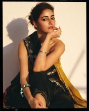 Sexy Ananya Panday in a Black and Golden Saree with a Sleeveless Blouse Photos 12