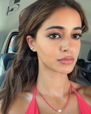 Sexy Ananya Panday in a Coral Colored Cutout Monokini with Thigh High Slit Dress 01