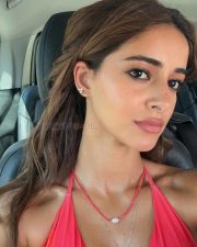 Sexy Ananya Panday in a Coral Colored Cutout Monokini with Thigh High Slit Dress 02