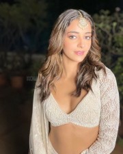 Sexy Ananya Panday in a Plunging Cleavage White Lehenga Pictures 03