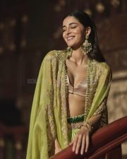 Sexy Ananya Panday in a Soft Green Floral Embellished Blouse Skirt and Cape Pictures 01