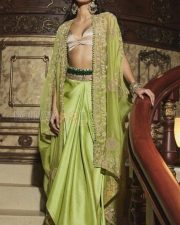 Sexy Ananya Panday in a Soft Green Floral Embellished Blouse Skirt and Cape Pictures 02