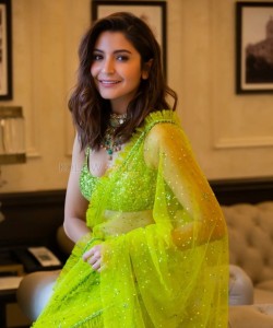 Sexy Anushka Sharma in a Transparent Green Saree Photoshoot Pictures 01