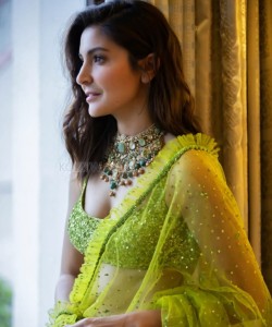 Sexy Anushka Sharma in a Transparent Green Saree Photoshoot Pictures 02