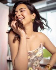 Sexy Catherine Tresa in a Floral Embroidered Corset Top with a Yellow Draped Skirt at Phani Movie Press Meet Stills 03