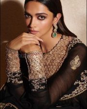 Sexy Deepika Padukone in a Black Chanderi Kurta with Gold Thread Work by Anamika Khanna and Earrings by Mahesh Notandass Photos 01