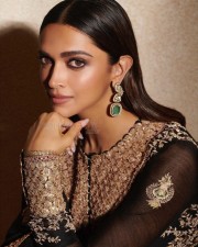 Sexy Deepika Padukone in a Black Chanderi Kurta with Gold Thread Work by Anamika Khanna and Earrings by Mahesh Notandass Photos 02