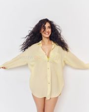 Sexy Disha Patani in a Yellow Oversized Shirt and Bikini Photos 01