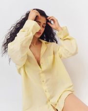 Sexy Disha Patani in a Yellow Oversized Shirt and Bikini Photos 04